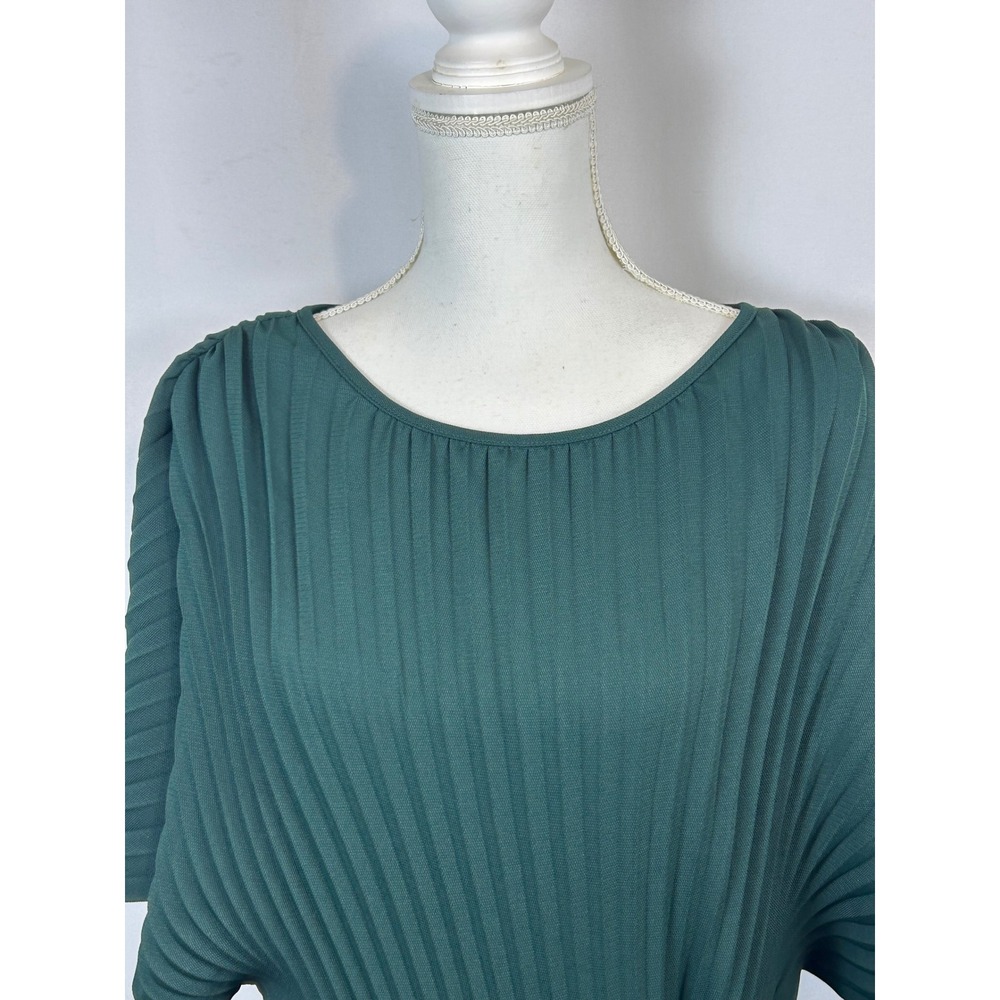 DKNY Womens Pleated Flutter Sleeve Belted Midi Dress Dark Green Size 14 - Picture 2 of 11